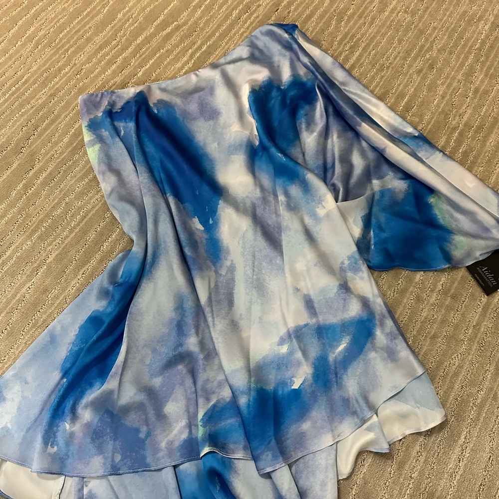 Blue and White Flowy Dress One Sleeve One shoulder size 2